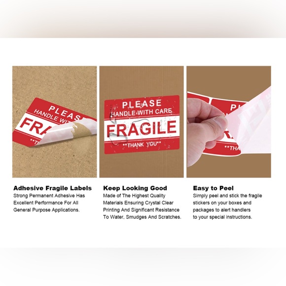 60 Fragile Stickers 3” X 2” Large Red Please Handle With Care Fragile Thank You - Picture 2 of 2